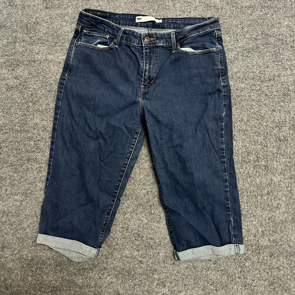 Levi's Capri Shorts Womens Size 14 Blue Dark Wash Stretch Cuffed Denim Casual
